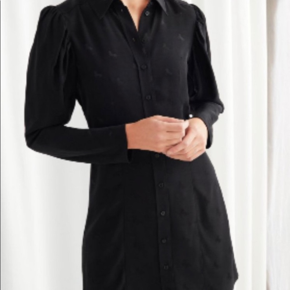 & Other Stories Black Button Up Fitted Shift Dress